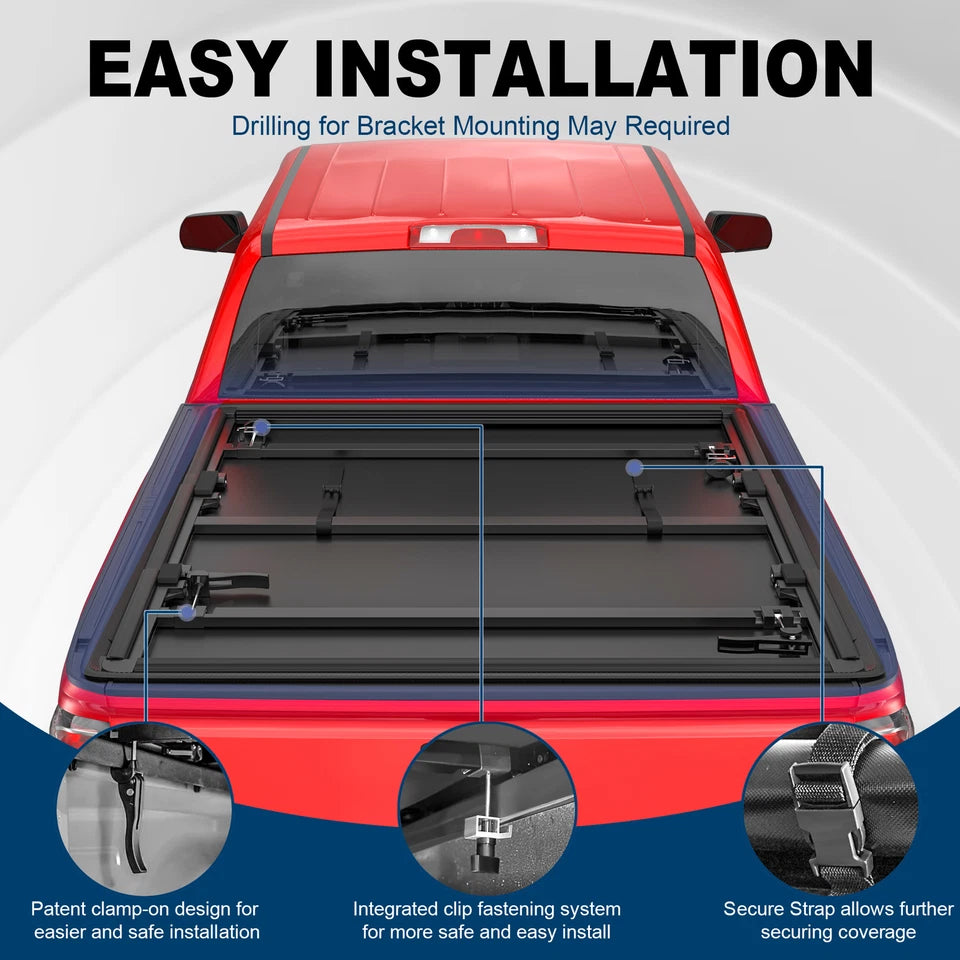 MOSTPLUS 5.8FT Soft 3-Fold Tonneau Cover For 2019-2025 Chevy Silverado GMC Sierra 1500 Fleetside Truck Bed