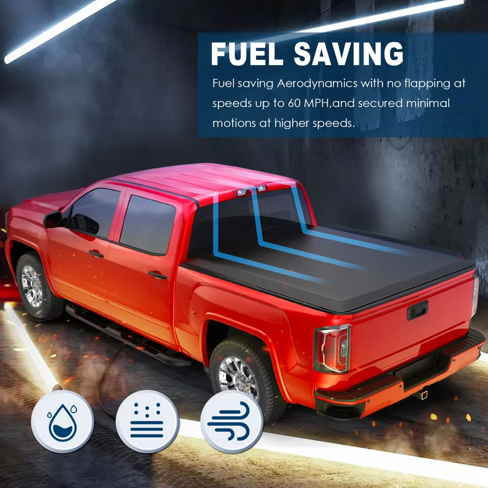 MOSTPLUS 5.8FT Soft 3-Fold Tonneau Cover For 2019-2025 Chevy Silverado GMC Sierra 1500 Fleetside Truck Bed