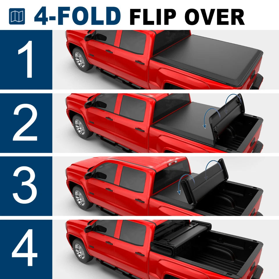 MOSTPLUS 5.5FT Soft 4-Fold Tonneau Cover For 2004-2015 Nissan Titan