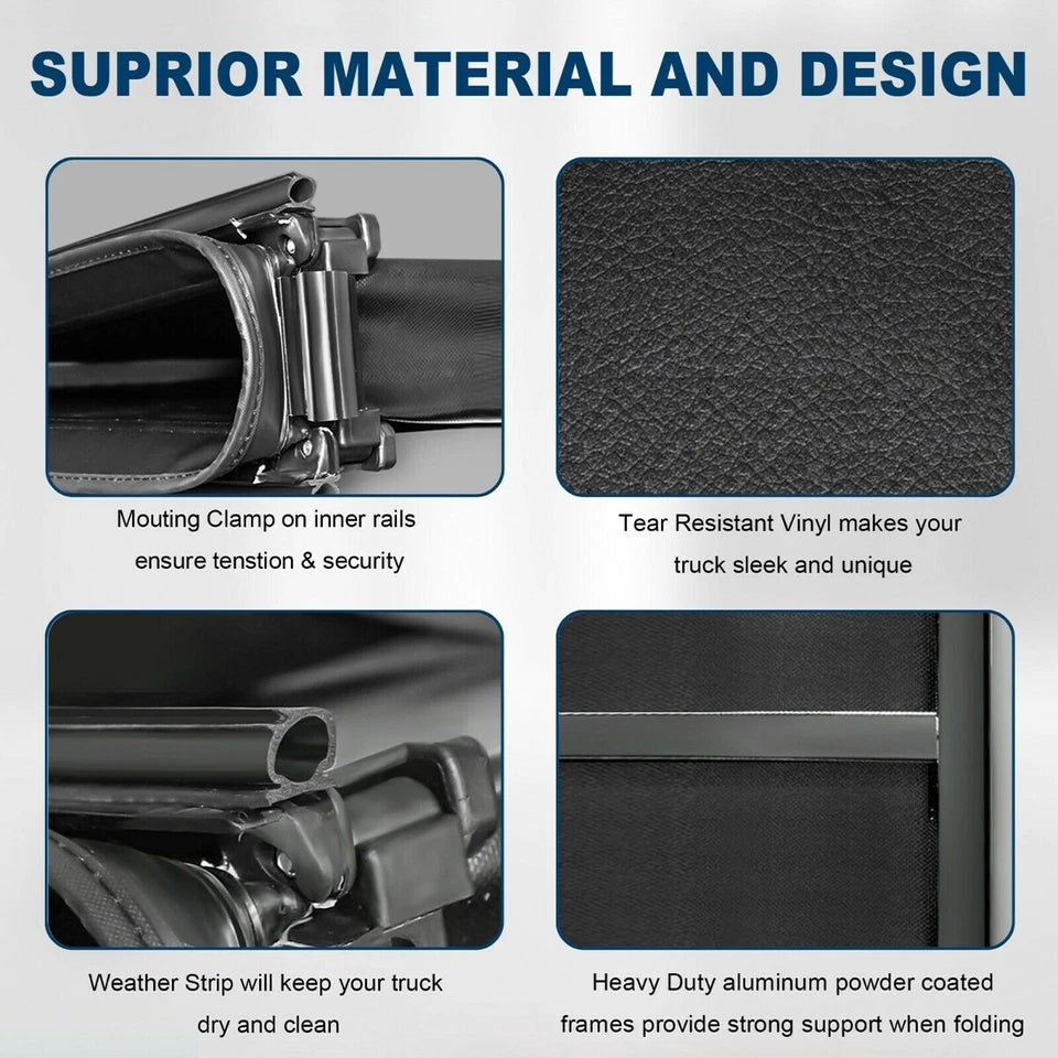 MOSTPLUS 6.5FT Soft 4-Fold Tonneau Cover For 2004-2015 Nissan Titan Fleetside Truck Bed