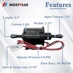 Electric Low Pressure Fuel Pump For Motorcycle 12V Carburetor EP-02 ATV Carb