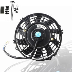 MOSTPLUS Black Universal Electric Radiator Slim Fan Push/Pull 12V + Mounting Kit (7 Inch)