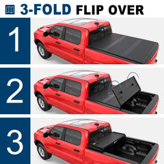MOSTPLUS 3-Fold 6.4FT FRP Hard Tonneau Cover For 2003-2024 Dodge Ram 1500 2500 3500 Truck Bed