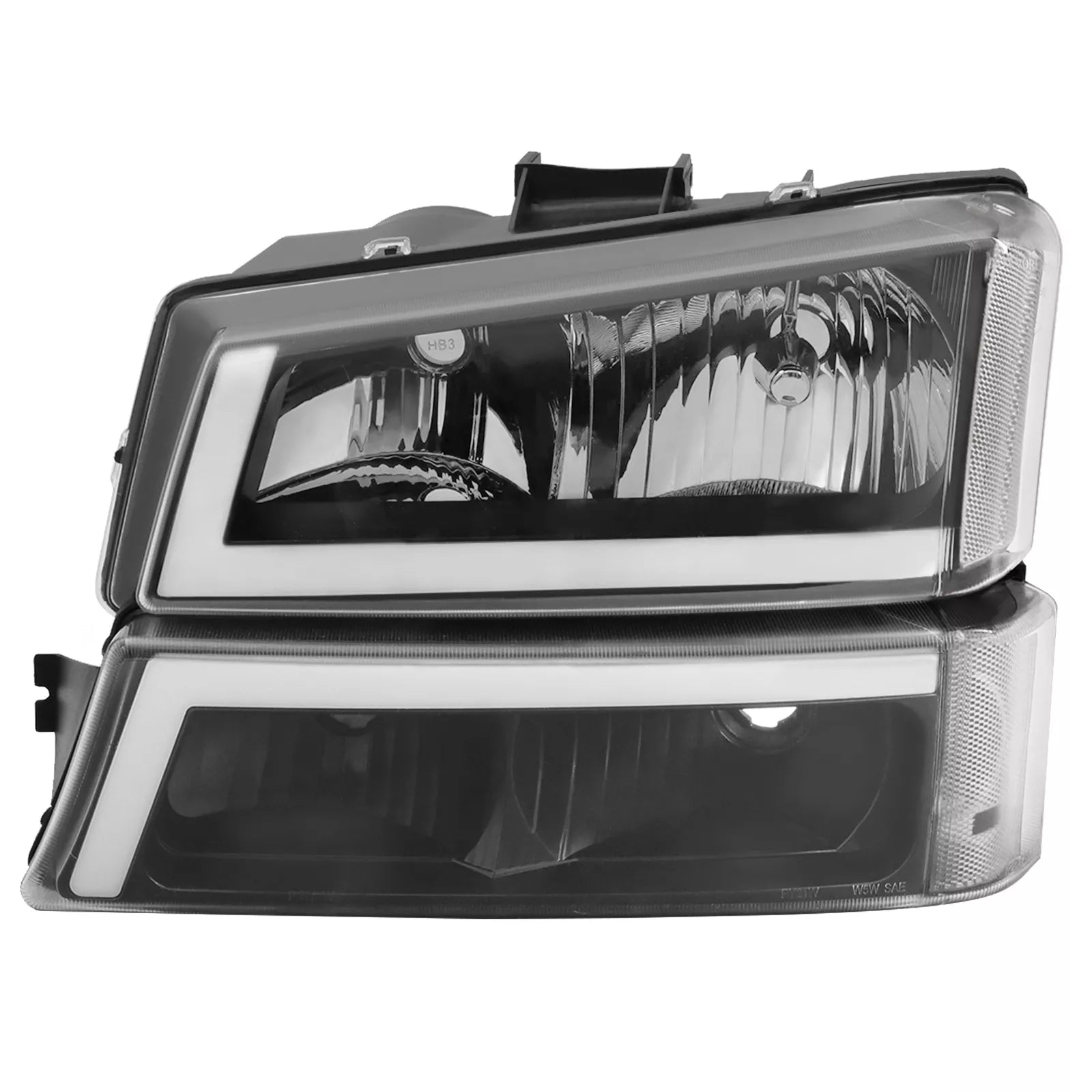 MOSTPLUS Headlights+Bumper Lamps For 2003-2007 Chevy Silverado 1500 2500 3500 Front Pair w/ LED DRL Black Housing Clear Lens