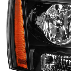 MOSTPLUS Headlights Assembly For 2007-2014 Chevy Tahoe Suburban 1500/2500 w/ Black Housing/Clear Lens/Amber Reflector LH+RH