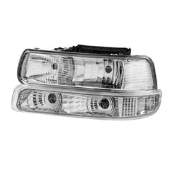 MOSTPLUS Headlight Assembly For 1999-2002 Chevrolet Silverado 1500 2500 2000-2006 Suburban 1500 2500 Tahoe w/ Chrome Housing Clear Lens Clear Reflector (Set of 2)