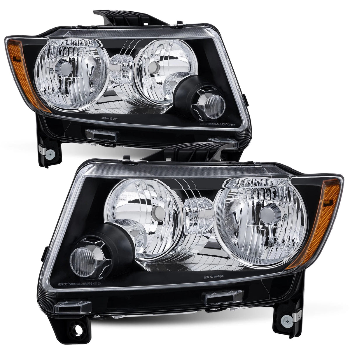 MOSTPLUS Headlight Assembly For 2011-2013 Jeep Grand Cherokee / 2011-2017 Compass w/ Black Housing Clear Lens Amber Corner (Set of 2)