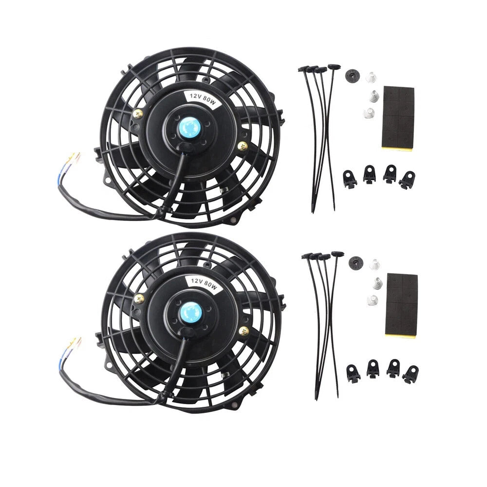 MOSTPLUS 7 Inch Black Universal Electric Radiator Slim Fan Push/Pull 12V + Mounting Kit (Set of 2)