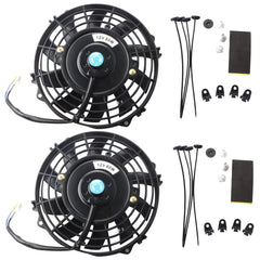 MOSTPLUS 7 Inch Black Universal Electric Radiator Slim Fan Push/Pull 12V + Mounting Kit (Set of 2)