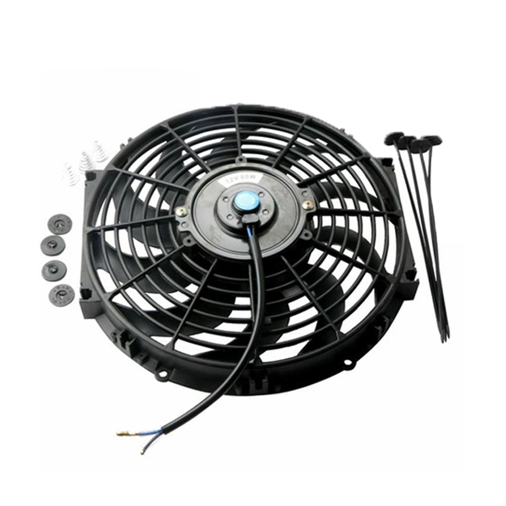 MOSTPLUS 12 Inch Black Universal Electric Radiator Slim Fan Push/Pull 12V + Mounting Kit