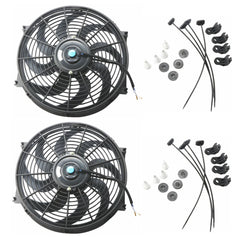 MOSTPLUS 14 Inch Black Universal Electric Radiator Slim Fan Push/Pull 12V + Mounting Kit (Set of 2)