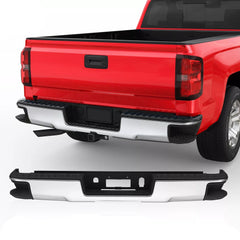 MOSTPLUS Chrome Steel Rear Bumper For 2014-2018 Chevy Silverado GMC Sierra 1500 w/o Sensor Holes w/ Corner Steps