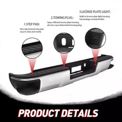 MOSTPLUS Chrome Steel Rear Bumper For 2014-2018 Chevy Silverado GMC Sierra 1500 w/o Sensor Holes w/ Corner Steps