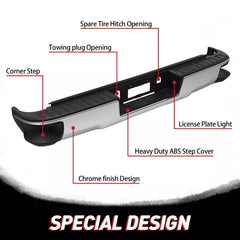 MOSTPLUS Chrome Steel Rear Bumper For 2014-2018 Chevy Silverado GMC Sierra 1500 w/o Sensor Holes w/ Corner Steps