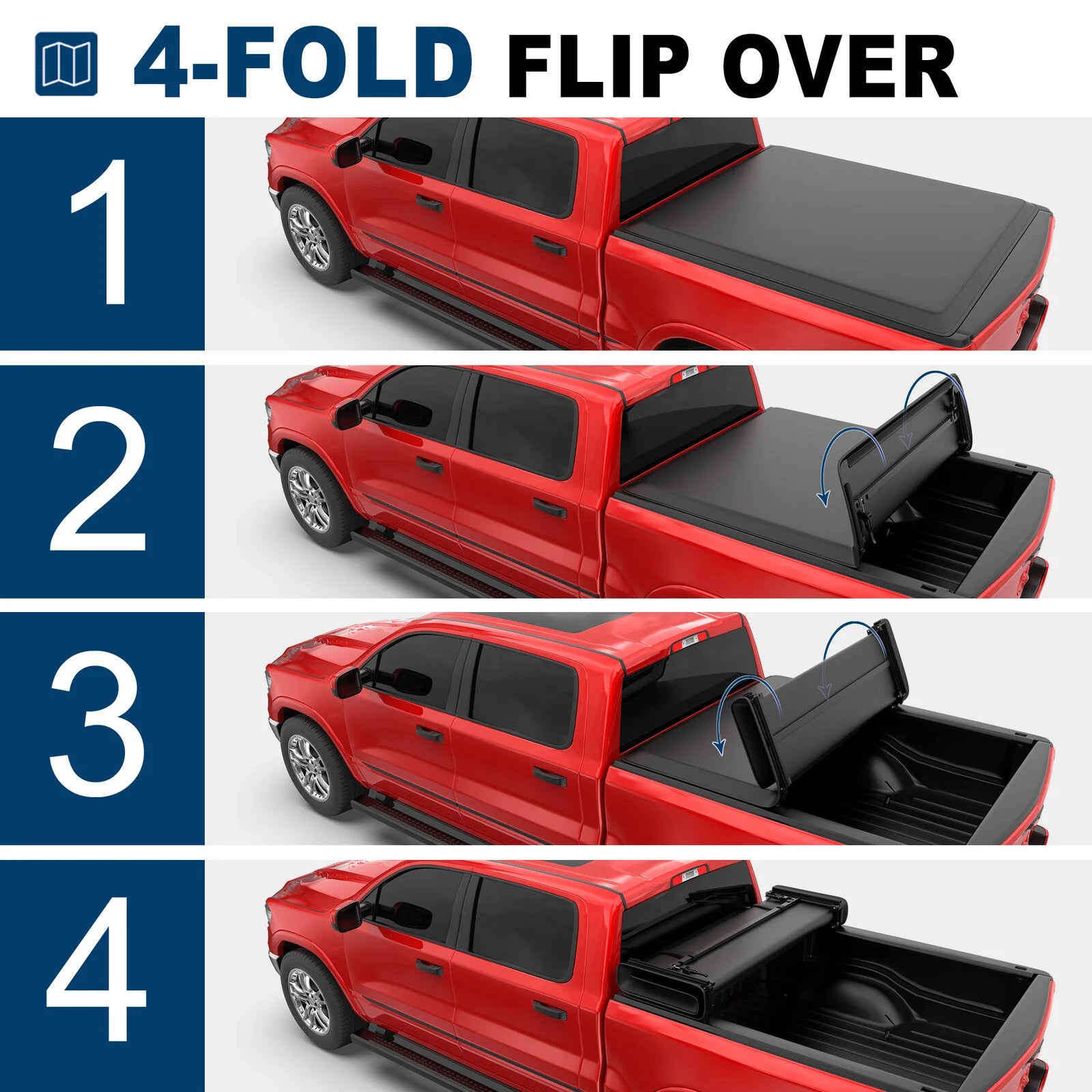 MOSTPLUS 6.4FT Soft 4-Fold Tonneau Cover For 2002-2025 Dodge Ram 1500 (Inclu. Classic & New Body) / 2003-2025 Dodge Ram 2500 3500 Truck Bed (w/o RamBox)