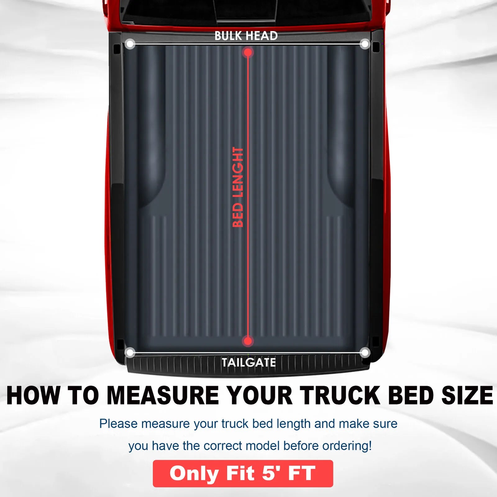 5FT Tri-Fold Soft Tonneau Cover For 2020-2025 Jeep Gladiator Truck Bed Without Utility Track System