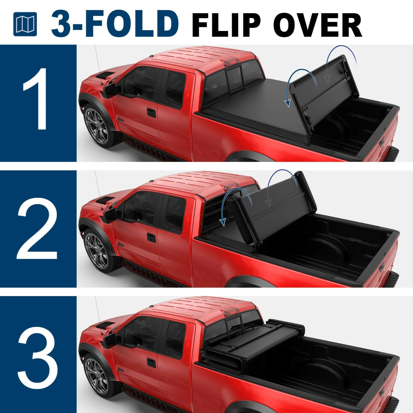 5FT Tri-Fold Soft Tonneau Cover For 2020-2025 Jeep Gladiator Truck Bed Without Utility Track System