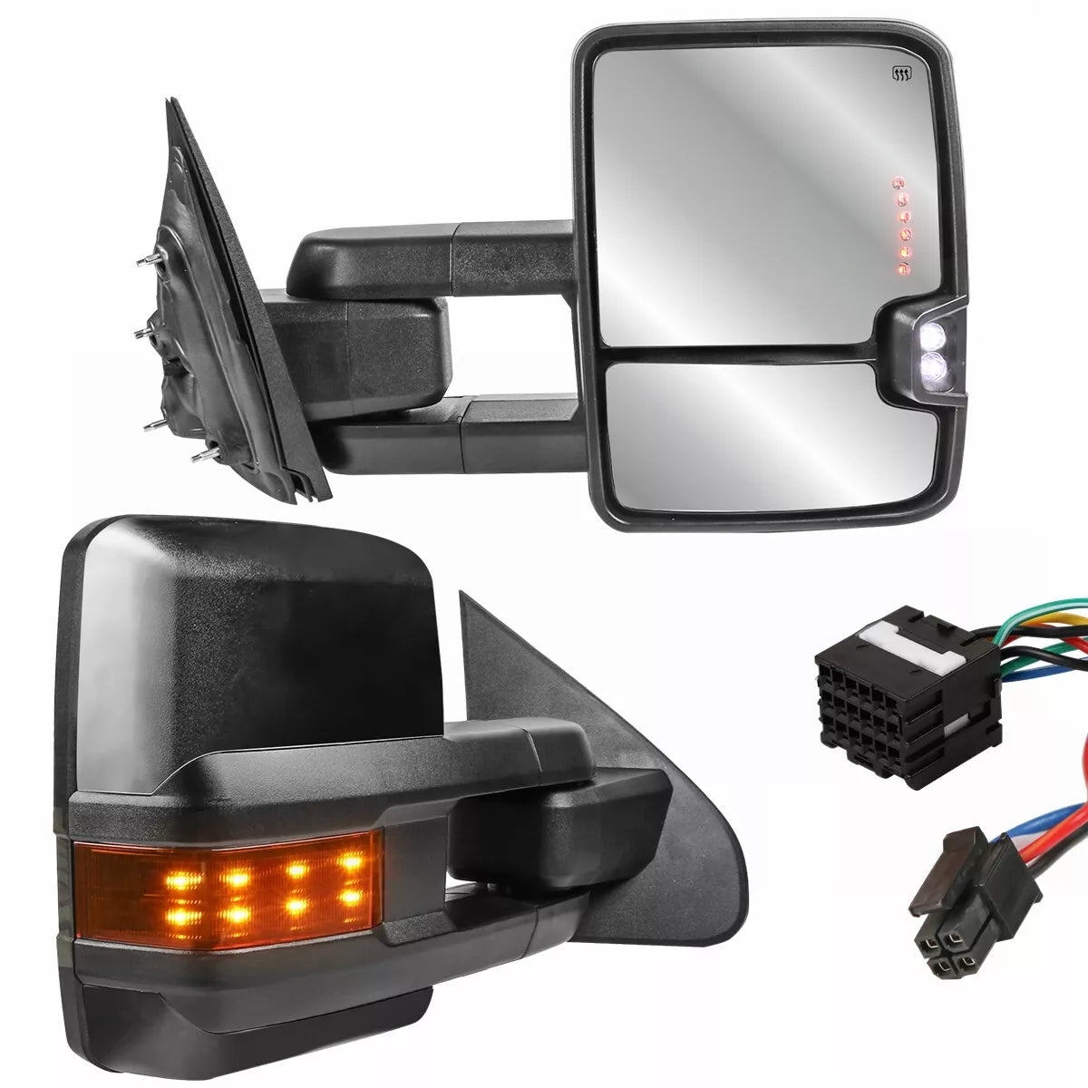 MOSTPLUS Black Power Fold Tow Mirrors For 2014-2018 Chevy Silverado GMC Sierra 1500 2500HD 3500HD with Turn Light, Clearance Lamp, Running Lights