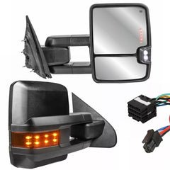 MOSTPLUS Black Power Fold Tow Mirrors For 2014-2018 Chevy Silverado GMC Sierra 1500 2500HD 3500HD with Turn Light, Clearance Lamp, Running Lights