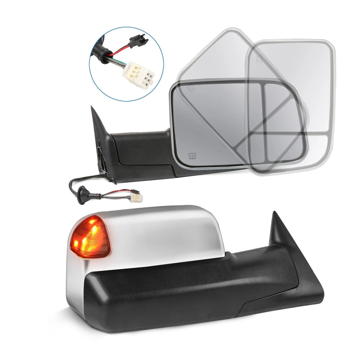 MOSTPLUS Chrome Power Heated Towing Mirrors For 1998-2001 Dodge Ram 1500 2500 3500 (Set of 2)