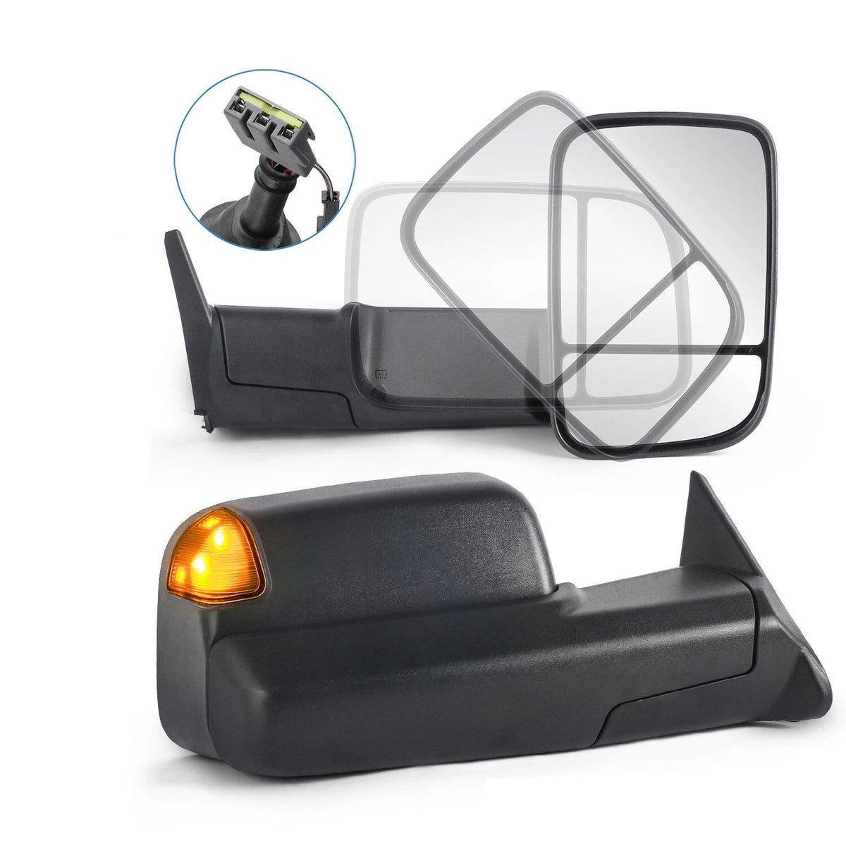 MOSTPLUS Black Mirrors For 1994-1997 Dodge Ram 1500/2500/3500 w/Turn Light (Set of 2)
