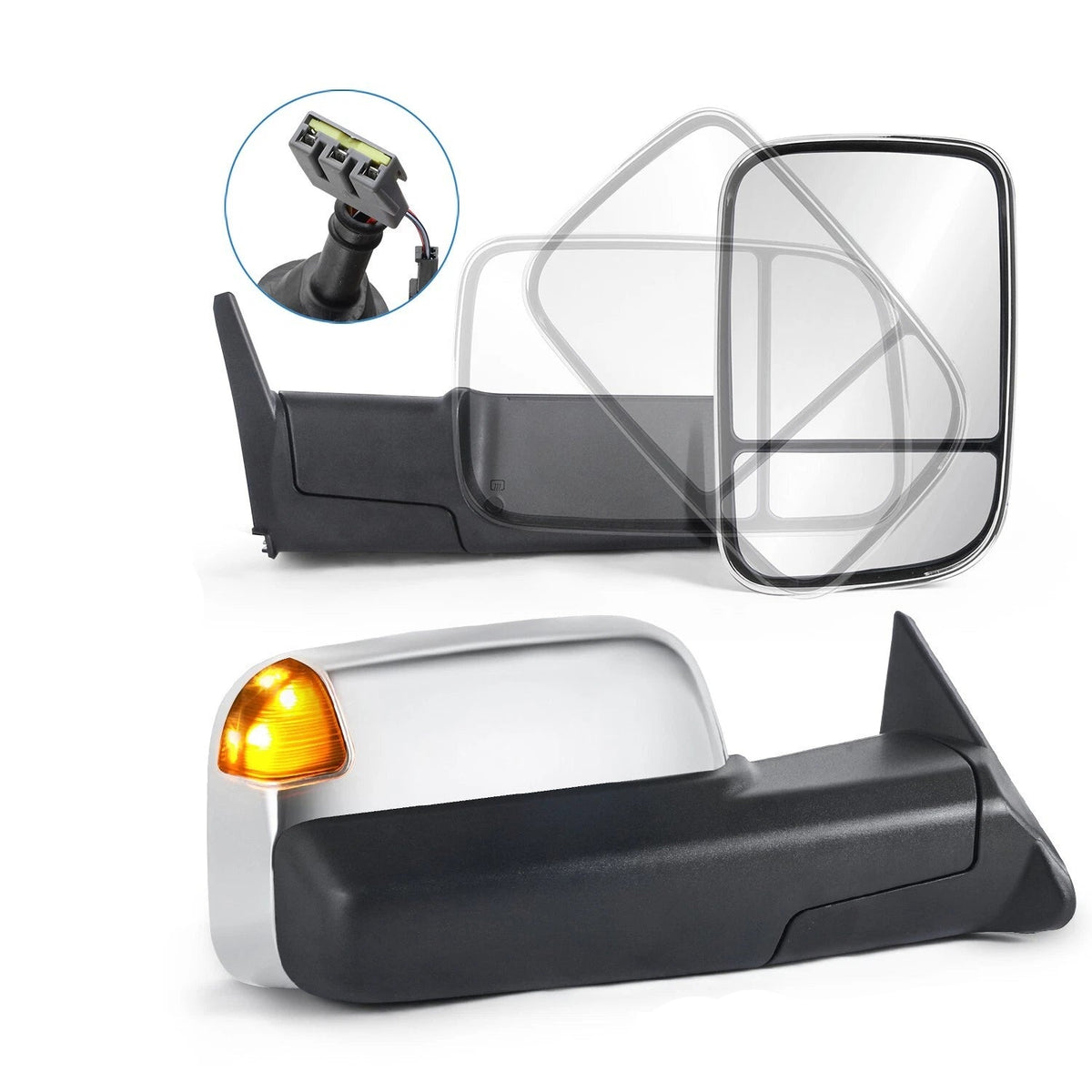 MOSTPLUS Chrome Mirrors For 1994-1997 Dodge Ram 1500/2500/3500 w/Turn Light (Set of 2)