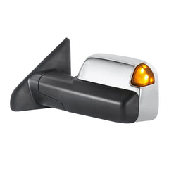 MOSTPLUS Chrome Power Heated Tow Mirrors For 2002-2008 Dodge Ram 1500 2003-2008 Dodge Ram 2500 3500 w/ White Running Light (Set of 2)