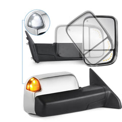 MOSTPLUS Chrome Mirrors For 2009-2018 Ram 1500, 2010-2018 Ram 2500/3500 w/Power Heating & Turn Light & Puddle Lights & Daytime Running Light (Set of 2)