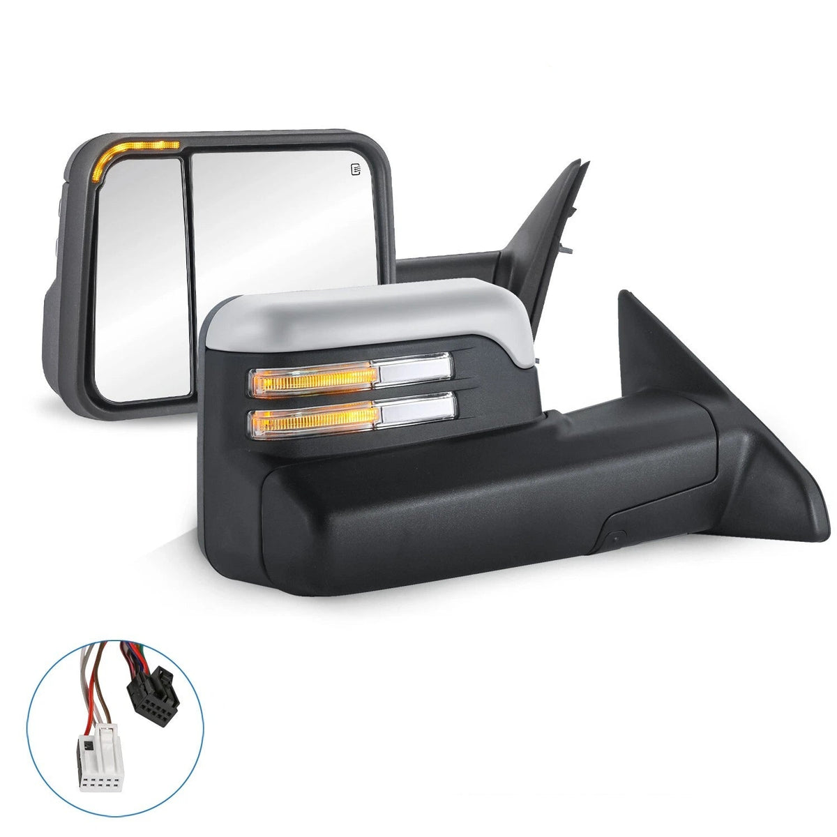 MOSTPLUS Chrome Mirror For 2009-2018 Dodge Ram 1500, 2010-2018 2500/3500 w/Power Heating & Turn Light & Puddle Lights (Set of 2)
