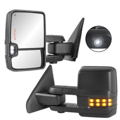MOSTPLUS Black Mirrors For 2002-2008 Dodge Ram 1500, 2003-2009 Dodge Ram 2500/3500 w/Power Heating & Turn Light & Puddle Lights & DRL (Set of 2)