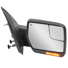 MOSTPLUS Black Towing Mirror For 2004-2014 Ford F150 F-150 w/ Power Heated, Sequential Turn Light, Puddle Light, Dural Beam (Set of 2)