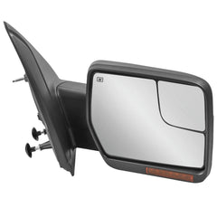 MOSTPLUS Black Towing Mirror For 2004-2014 Ford F150 F-150 w/ Power Heated, Sequential Turn Light, Puddle Light, Dural Beam (Set of 2)