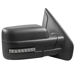 MOSTPLUS Black Towing Mirror For 2004-2014 Ford F150 F-150 w/ Power Heated, Sequential Turn Light, Puddle Light, Dural Beam (Set of 2)