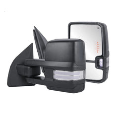 MOSTPLUS Black Power Heated Tow Mirrors For 1999-2016 Ford F-250 F350 F450 F550 Super Duty w/Sequential Turn Light (Set of 2)