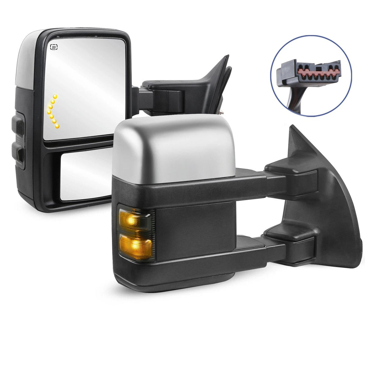 MOSTPLUS Chrome Power Heated Tow Mirror For 1999-2007 Ford F250 F350 F450 F550 Super Duty w/Smoke Turn Light (Set of 2)