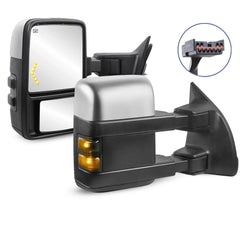 MOSTPLUS Chrome Power Heated Tow Mirror For 1999-2007 Ford F250 F350 F450 F550 Super Duty w/Smoke Turn Light (Set of 2)