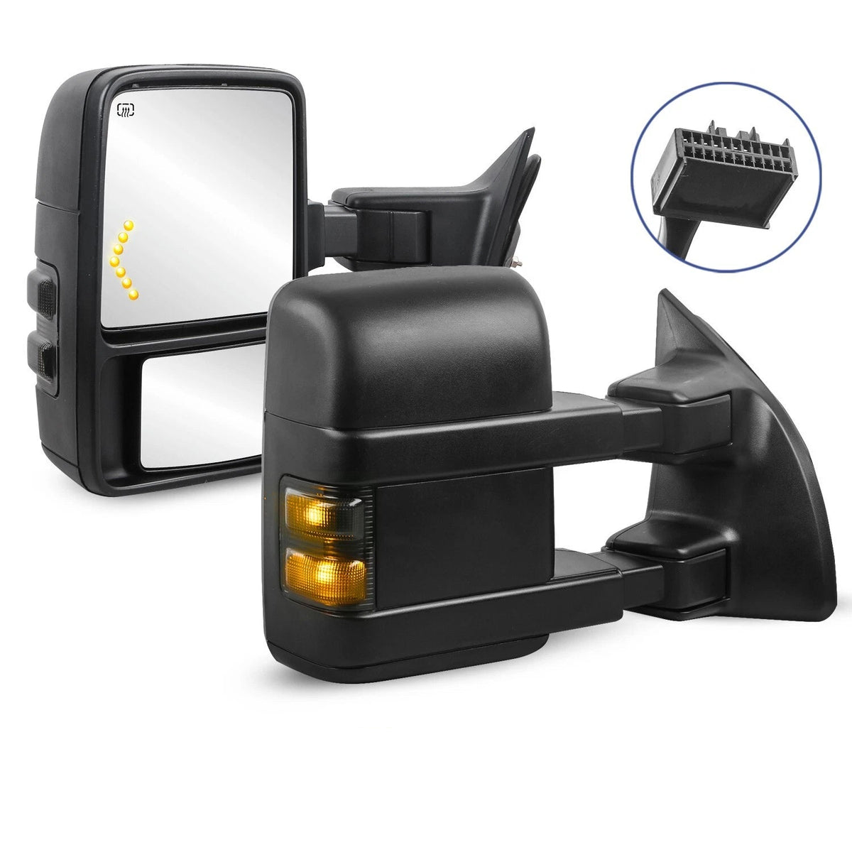 MOSTPLUS Towing Mirror For 2008-2016 Ford F250 F350 F450 F550 Super Duty Power Heated Mirror w/Turn Light (Set of 2)