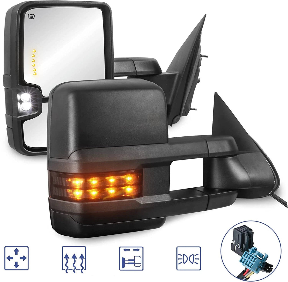 MOSTPLUS Power Heated Towing Mirrors For 2003 2004 2005 2006 Chevy Silverado Suburban Tahoe GMC Serria Yukon w/Turn light, Clearance Lamp (Set of 2)-Black
