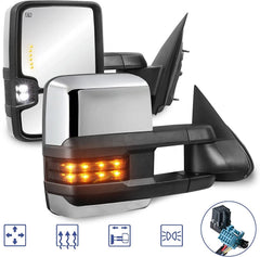 MOSTPLUS Power Heated Towing Mirrors For 2003 2004 2005 2006 Chevy Silverado Suburban Tahoe GMC Serria Yukon w/Turn light, Clearance Lamp (Set of 2)-Chrome