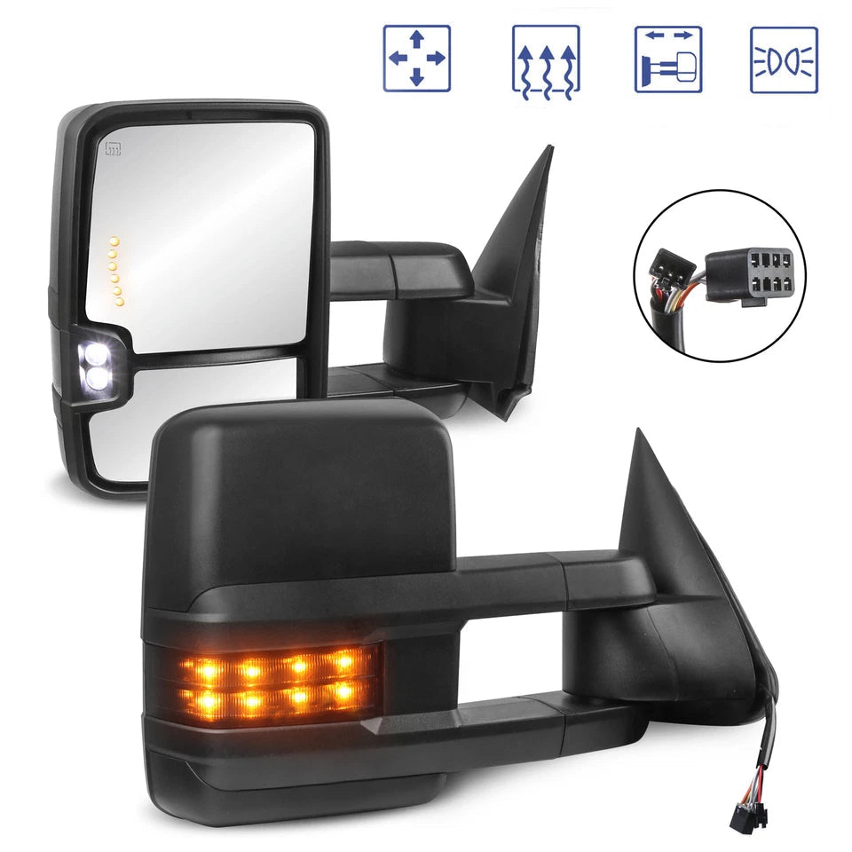 MOSTPLUS Power Heated Towing Mirrors For 1999-2002 Chevy Silverado Suburban Tahoe GMC Serria Yukon w/Turn light, Clearance Lamp (Set of 2)-Black