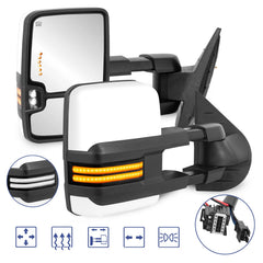 MOSTPLUS White Painted Tow Mirrors Switchback For 2003-2007 Chevy Silverado GMC Sierra