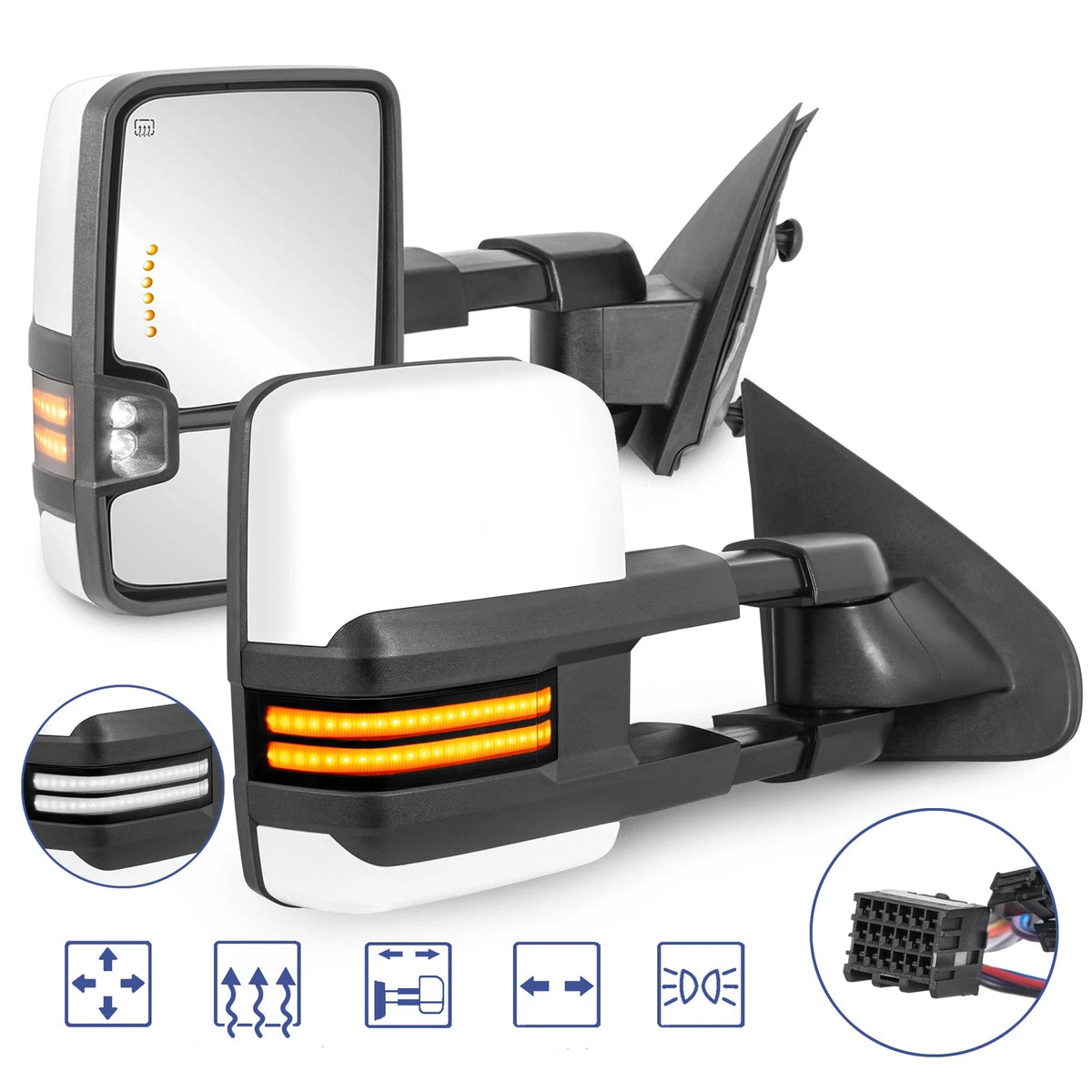 MOSTPLUS Switchback White Painted Tow Mirrors For 1999-2002 Silverado Sierra 2000-2002 Yukon
