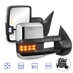 MOSTPLUS Power Heated Towing Mirrors For 2008-2013 Chevy Silverado Suburban Tahoe GMC Serria Yukon w/Turn light, Clearance Lamp (Set of 2)-Chrome