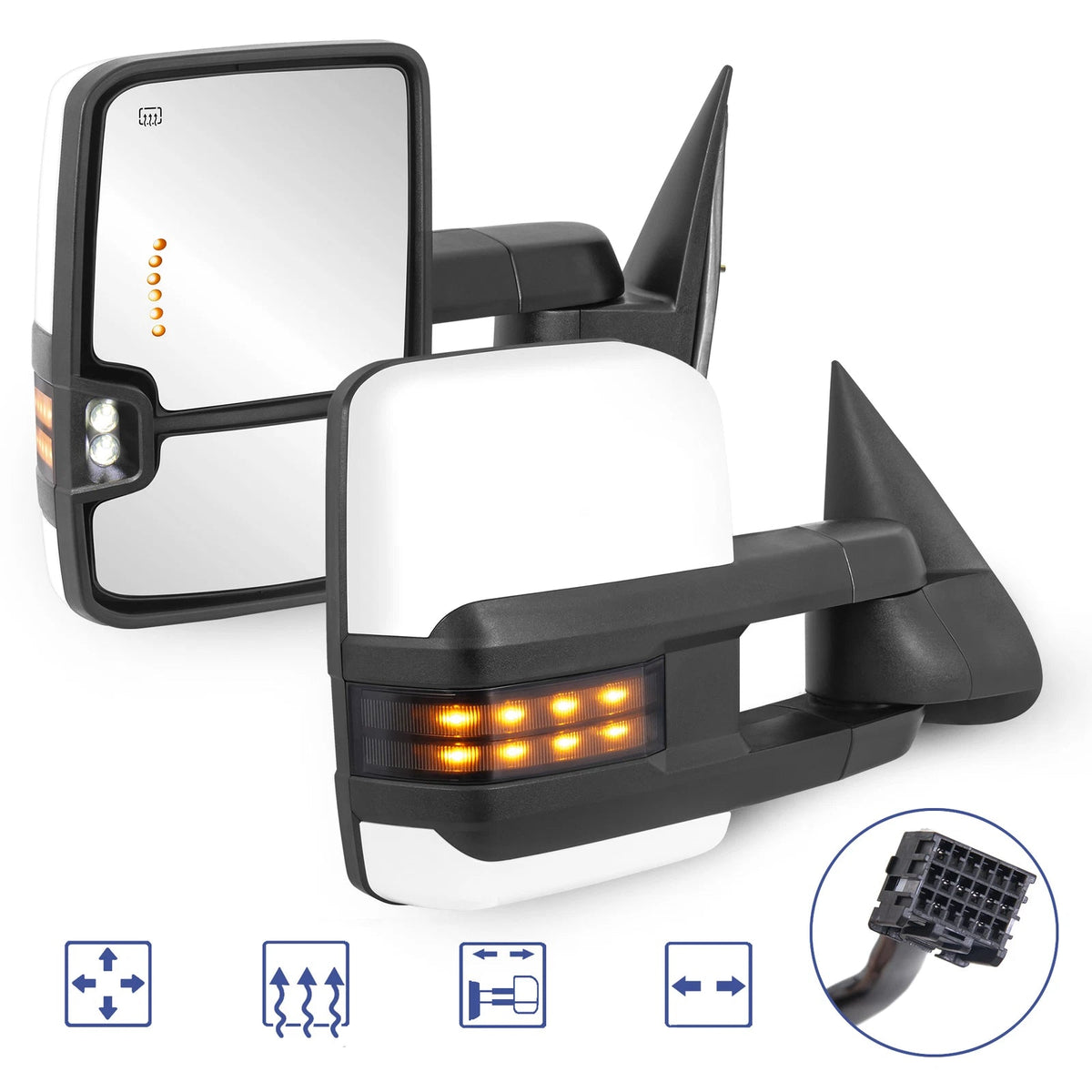 MOSTPLUS White Painted Power Heated Tow Mirrors For 2008-2013 Silverado 1500 2500HD 3500