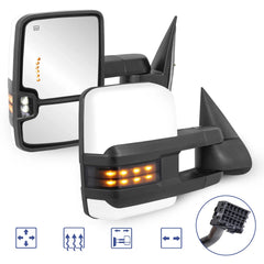 MOSTPLUS White Painted Power Heated Tow Mirrors For 2008-2013 Silverado 1500 2500HD 3500