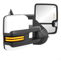 MOSTPLUS White Painted Power Heated Tow Mirrors for 2008-2013 Silverado 1500 2500HD 3500 - Dynamic Turn Signal Lights