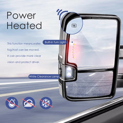 MOSTPLUS Chrome Power Heated Tow Mirrors For 2003-2006 GMC Sierra 1500 With Dynamic Signal