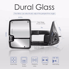 MOSTPLUS Chrome Power Heated Tow Mirrors For 2003-2006 GMC Sierra 1500 With Dynamic Signal