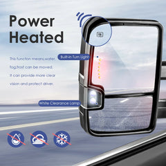 MOSTPLUS Power Heated Towing Mirrors For 2003 2004 2005 2006 Silverado Suburban Tahoe Serria Yukon w/Sequential Turn light (Set of 2)-Black