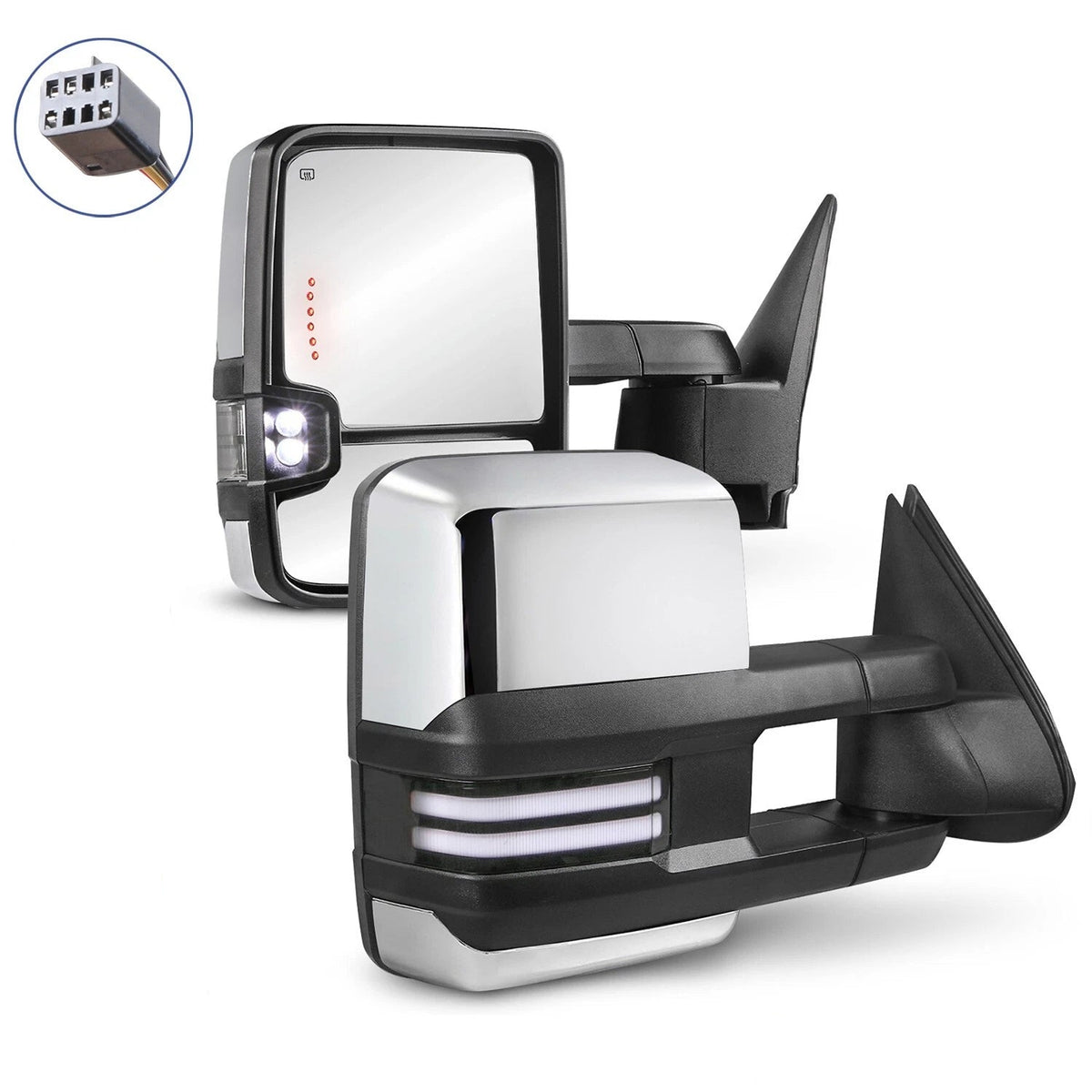 MOSTPLUS Power Heated Towing Mirrors For 1999-2002 Chevy Silverado Suburban Tahoe GMC Serria Yukon w/Sequential Turn light(Set of 2)-Chrome